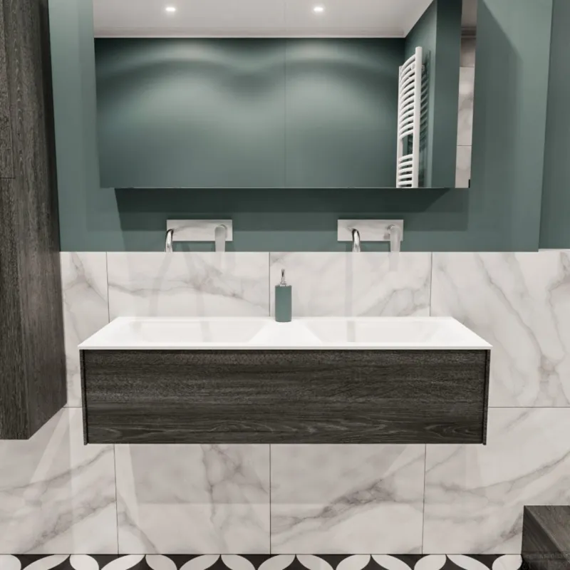 Badkamermeubel BWS Madrid Antraciet 120x45x30 cm Mat Witte Solid Surface Wastafel Dubbel (0 kraangaten) Lage Kosten