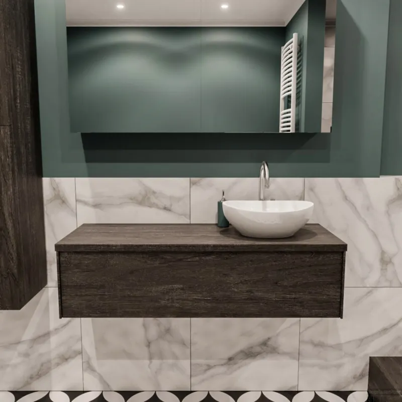Badkamermeubel BWS Madrid Dark Brown 120 cm met Topblad en Keramische Waskom Rechts (1 kraangat) Beste Prijs