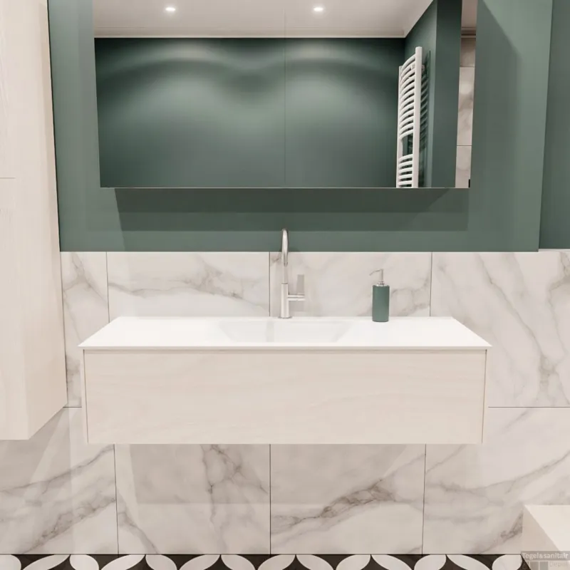Koop Vandaag Badkamermeubel BWS Madrid Wit 120x45x30 cm Mat Witte Solid Surface Wastafel (1 kraangat)