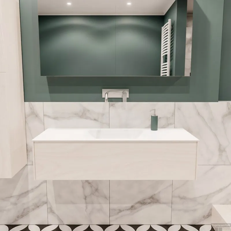 Nieuw Badkamermeubel BWS Madrid Wit 120x45x30 cm Mat Witte Solid Surface Wastafel (0 kraangaten)