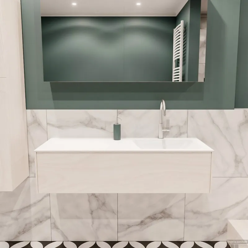 Badkamermeubel BWS Madrid Wit 120x45x30 cm Mat Witte Solid Surface Wastafel Rechts (1 kraangat) Nu Kopen