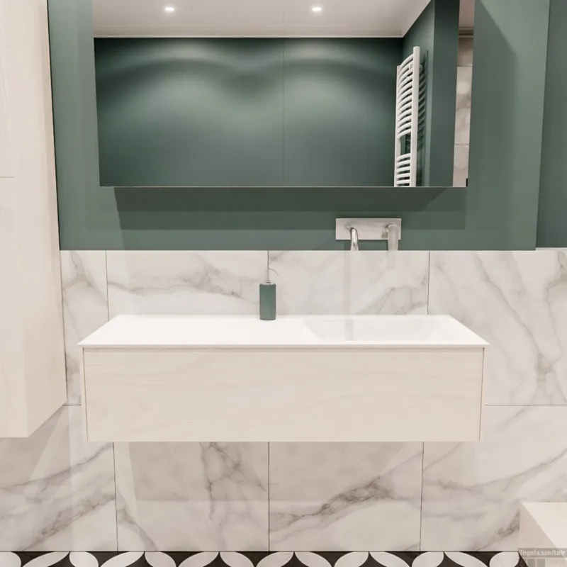Express Levering Badkamermeubel BWS Madrid Wit 120x45x30 cm Mat Witte Solid Surface Wastafel Rechts (0 kraangaten)