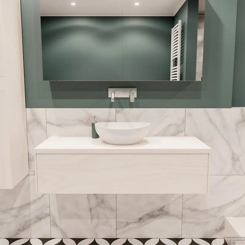 Merkproduct Badkamermeubel BWS Madrid Wit 120 cm met Topblad en Keramische Waskom (0 kraangaten)