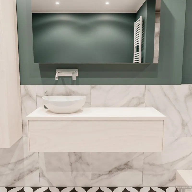 Badkamermeubel BWS Madrid Wit 120 cm met Topblad en Keramische Waskom Links (0 kraangaten) Must-Have