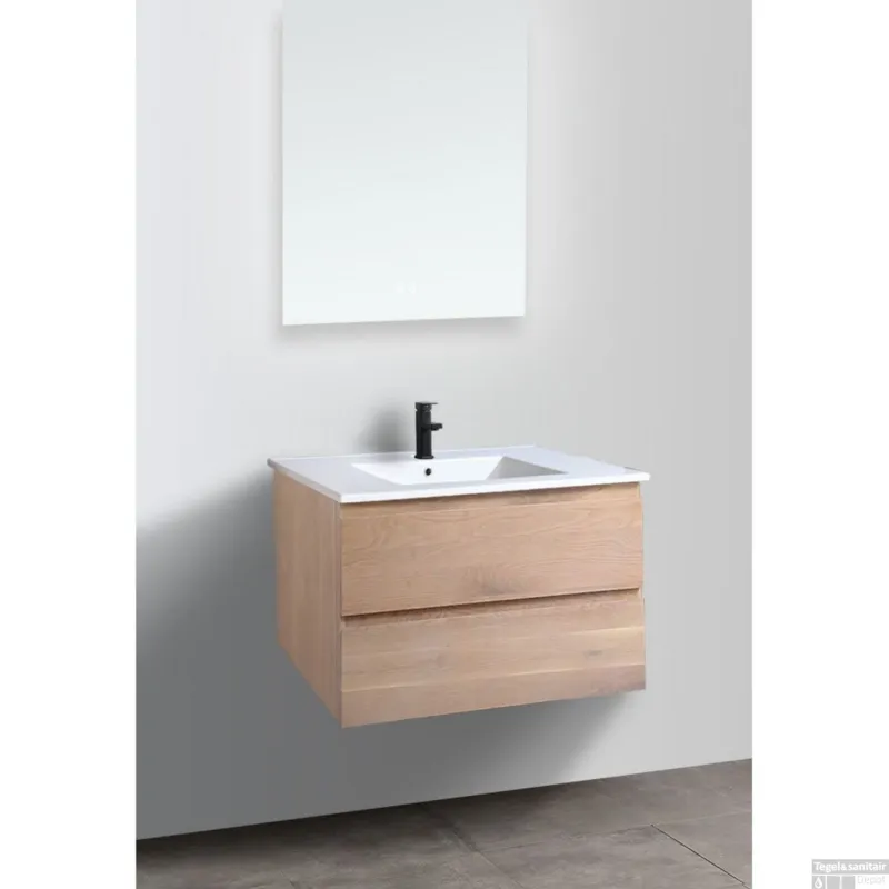 Badkamermeubel Casajoy Boston 80x46x55cm Eiken Met Keramieken Wastafel Wit Beperkt Aanbod