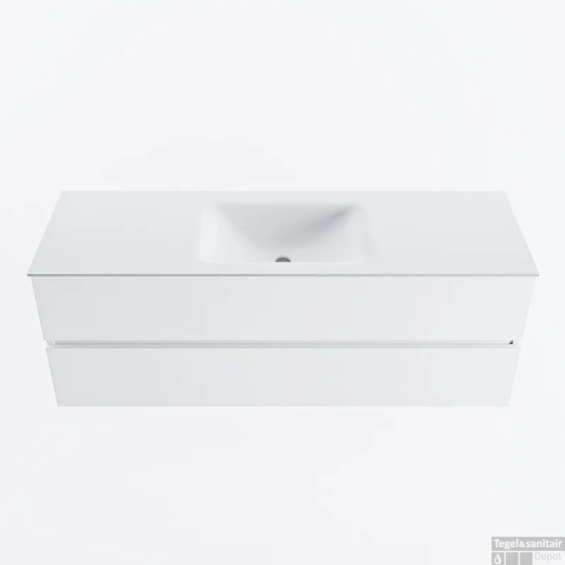 Exclusieve Aanbieding MONDIAZ VICA 140cm badmeubel onderkast Talc 2 lades. Wastafel CLOUD midden zonder kraangat, kleur Talc.