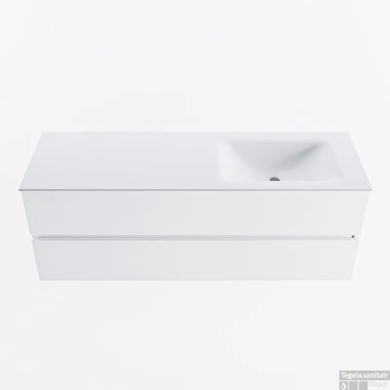 MONDIAZ VICA 140cm badmeubel onderkast Talc 2 lades. Wastafel CLOUD rechts zonder kraangat, kleur Talc. Shop Nu