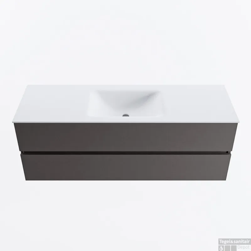 MONDIAZ VICA 140cm badmeubel onderkast Dark Grey 2 lades. Wastafel CLOUD midden 1 kraangat, kleur Talc. Uitverkoop