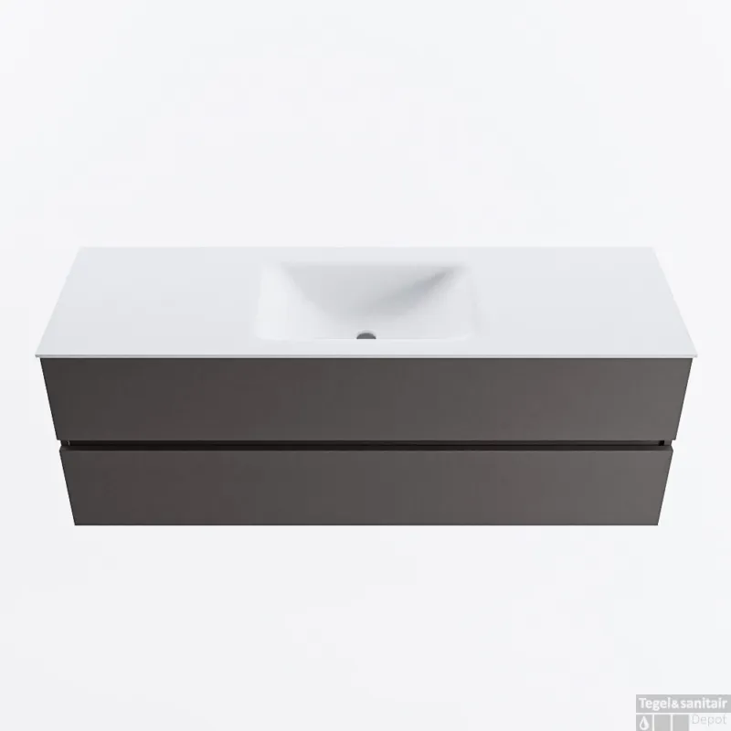 MONDIAZ VICA 140cm badmeubel onderkast Dark Grey 2 lades. Wastafel CLOUD midden zonder kraangat, kleur Talc. Superprijs