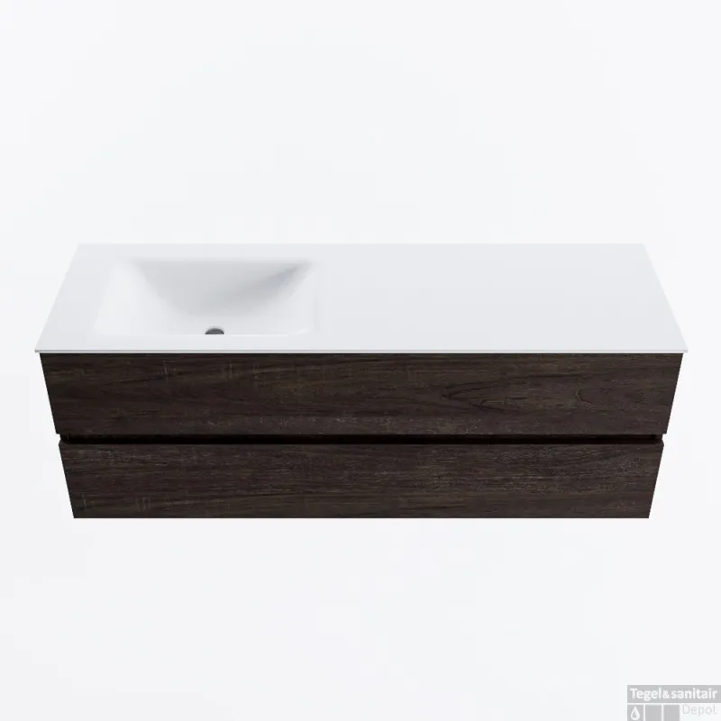 Betrouwbaar MONDIAZ VICA 140cm badmeubel onderkast Dark Brown 2 lades. Wastafel CLOUD links zonder kraangat, kleur Talc.