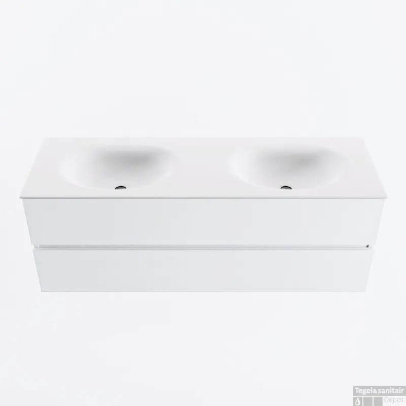 Populair MONDIAZ VICA 140cm badmeubel onderkast Talc 2 lades. Wastafel MOON dubbel 2 kraangaten, kleur Talc.
