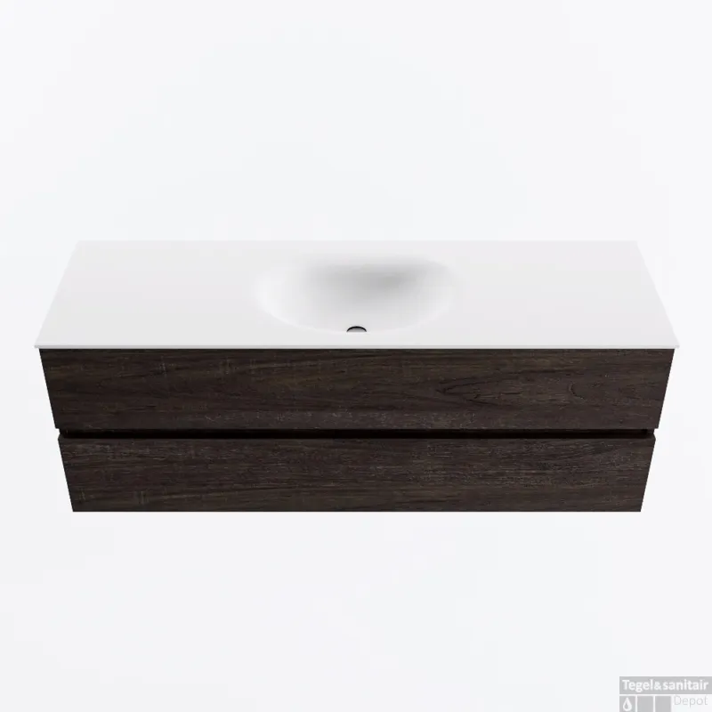 MONDIAZ VICA 140cm badmeubel onderkast Dark Brown 2 lades. Wastafel MOON midden 1 kraangat, kleur Talc. Laatste Versie