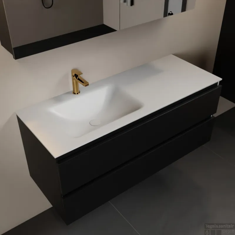 Hoge Kwaliteit MONDIAZ AIVY 120cm badmeubel Urban, wastafel Talc solid surface links 1 kraangat met spiegelkast (AI-351631TALC-SI - AI-M120URLI - AI-C120URMI)