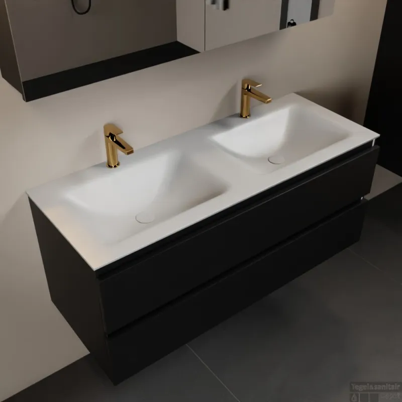 Shop Nu MONDIAZ AIVY 120cm badmeubel Urban, wastafel Talc solid surface dubbel 2 kraangaten met spiegelkast (AI-351651TALC-SI - AI-M120URDU - AI-C120URMI)