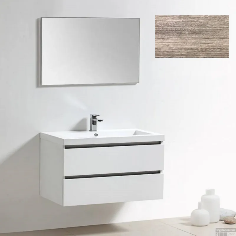 Badkamermeubelset Sanilux Trendline 100x47x50 cm 2 Kraangaten Grijs Eiken Shop Nu