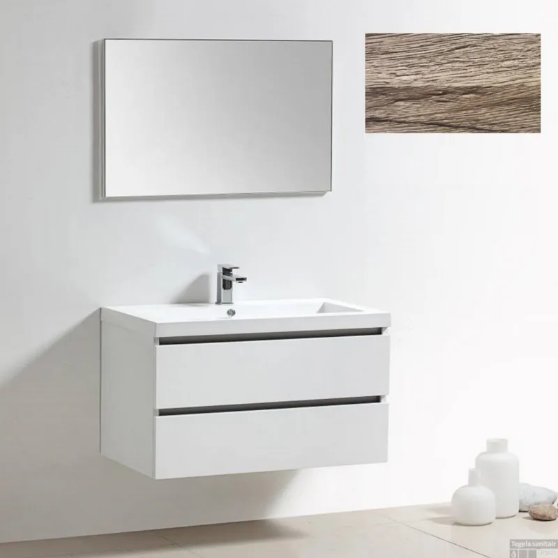 Direct Beschikbaar Badkamermeubelset Sanilux Trendline 100x47x50 cm 2 Kraangaten Rustiek Eiken