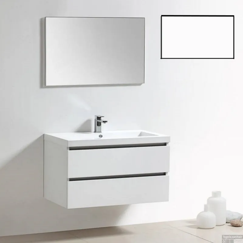 Betrouwbaar Badkamermeubelset Sanilux Trendline 100x47x50 cm 0 Kraangaten Mat Wit