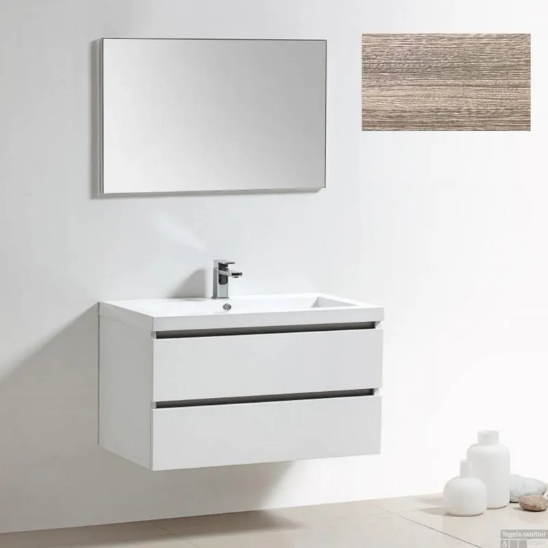 Actieprijs Badkamermeubelset Sanilux Trendline 100x47x50 cm 0 Kraangaten Grijs Eiken