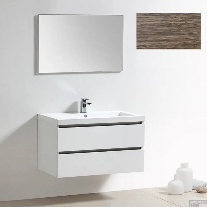 Seizoensaanbieding Badkamermeubelset Sanilux Trendline 100x47x50 cm 0 Kraangaten Antraciet Eik