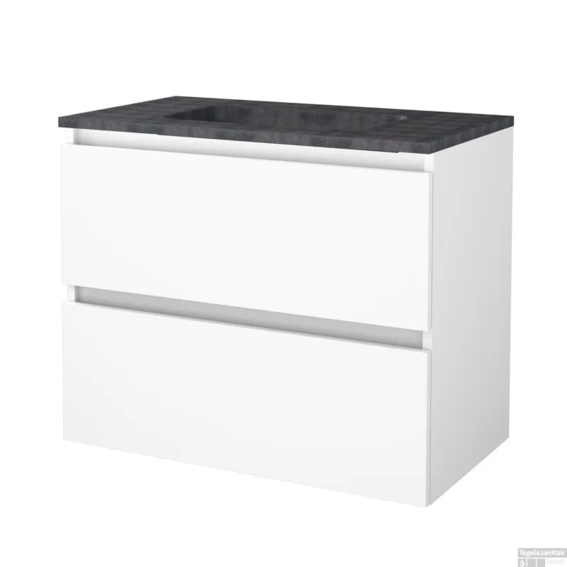Lage Kosten Badmeubelset BWS Salt 80x46cm Greeploos 2 Lades Met Wastafel Hardsteen Ice White