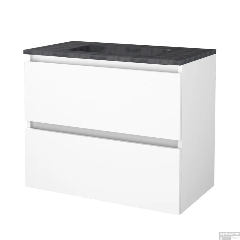 Snelle Levering Badmeubelset BWS Salt 80x46cm Greeploos 2 Lades Met Wastafel Hardsteen 1 Kraangat Ice White