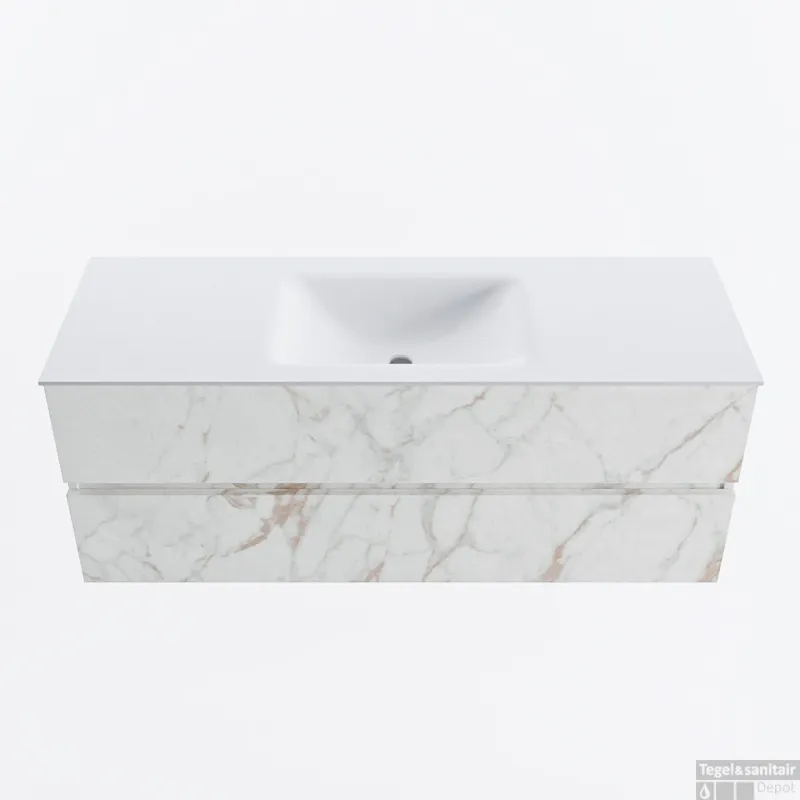 MONDIAZ VICA 130cm badmeubel onderkast Carrara 2 lades. Wastafel CLOUD midden 1 kraangat, kleur Talc. Actieprijs