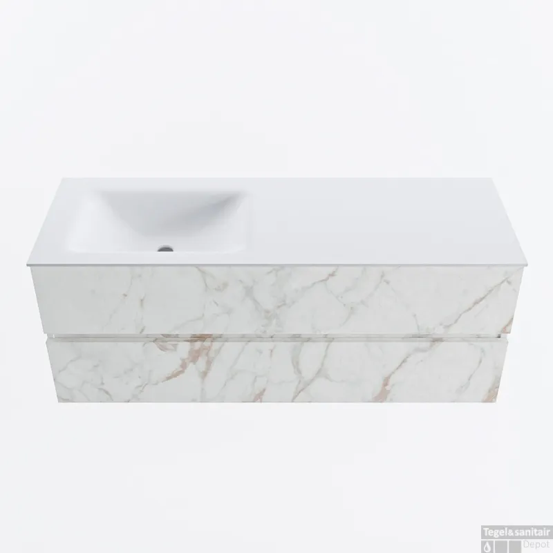 MONDIAZ VICA 130cm badmeubel onderkast Carrara 2 lades. Wastafel CLOUD links 1 kraangat, kleur Talc. Populair