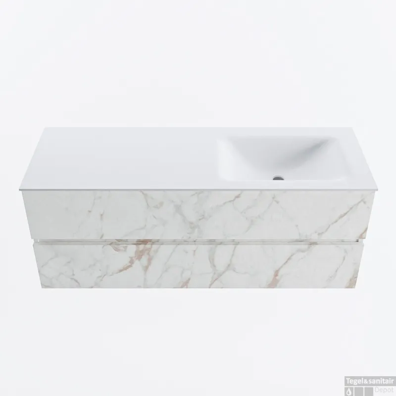 MONDIAZ VICA 130cm badmeubel onderkast Carrara 2 lades. Wastafel CLOUD rechts 1 kraangat, kleur Talc. Beste Prijs