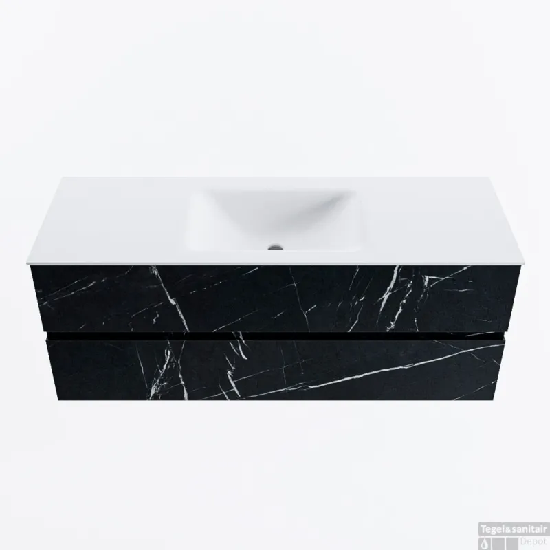 MONDIAZ VICA 130cm badmeubel onderkast Marquina 2 lades. Wastafel CLOUD midden 1 kraangat, kleur Talc. Nieuw