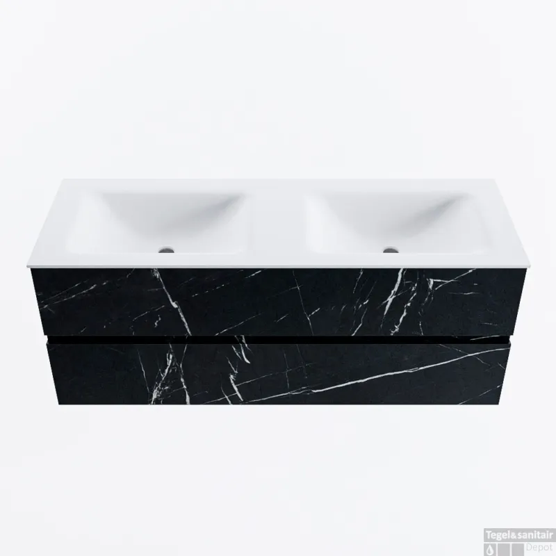 Populair MONDIAZ VICA 130cm badmeubel onderkast Marquina 2 lades. Wastafel CLOUD dubbel 2 kraangaten, kleur Talc.