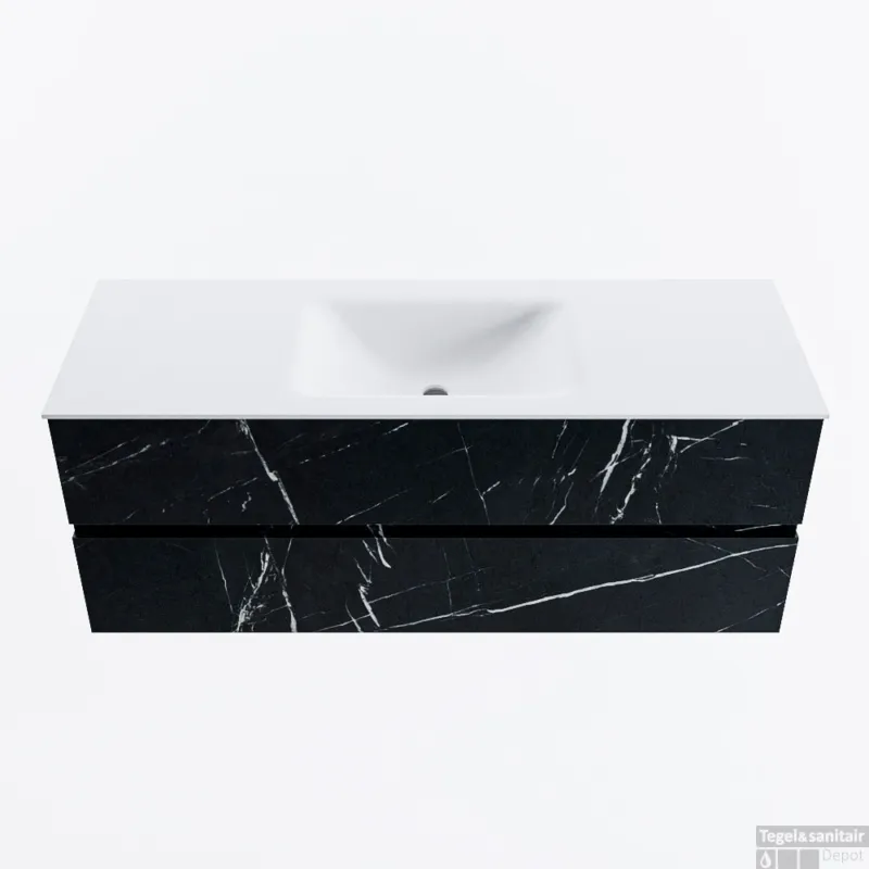 Lage Kosten MONDIAZ VICA 130cm badmeubel onderkast Marquina 2 lades. Wastafel CLOUD midden zonder kraangat, kleur Talc.