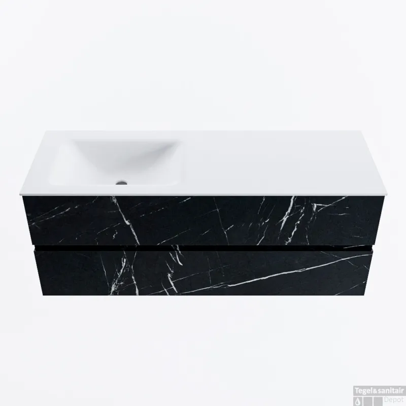 Finale Uitverkoop MONDIAZ VICA 130cm badmeubel onderkast Marquina 2 lades. Wastafel CLOUD links zonder kraangat, kleur Talc.