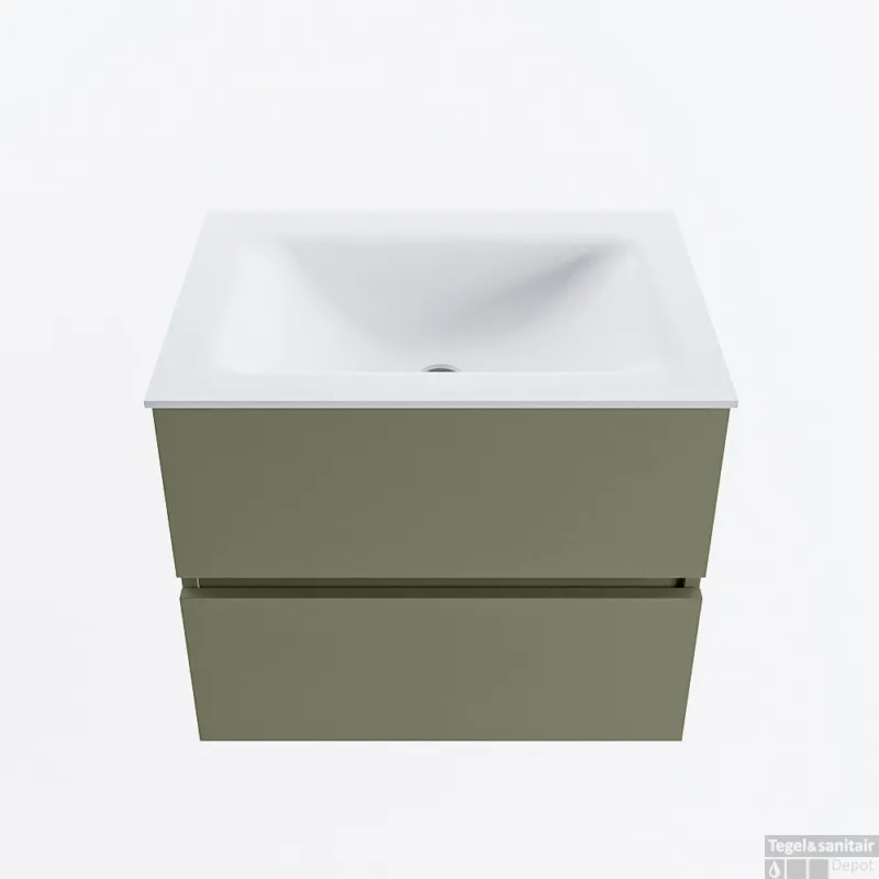 MONDIAZ VICA 60cm badmeubel onderkast Army 2 lades. Wastafel CLOUD midden 1 kraangat, kleur Talc. Betaalbaar
