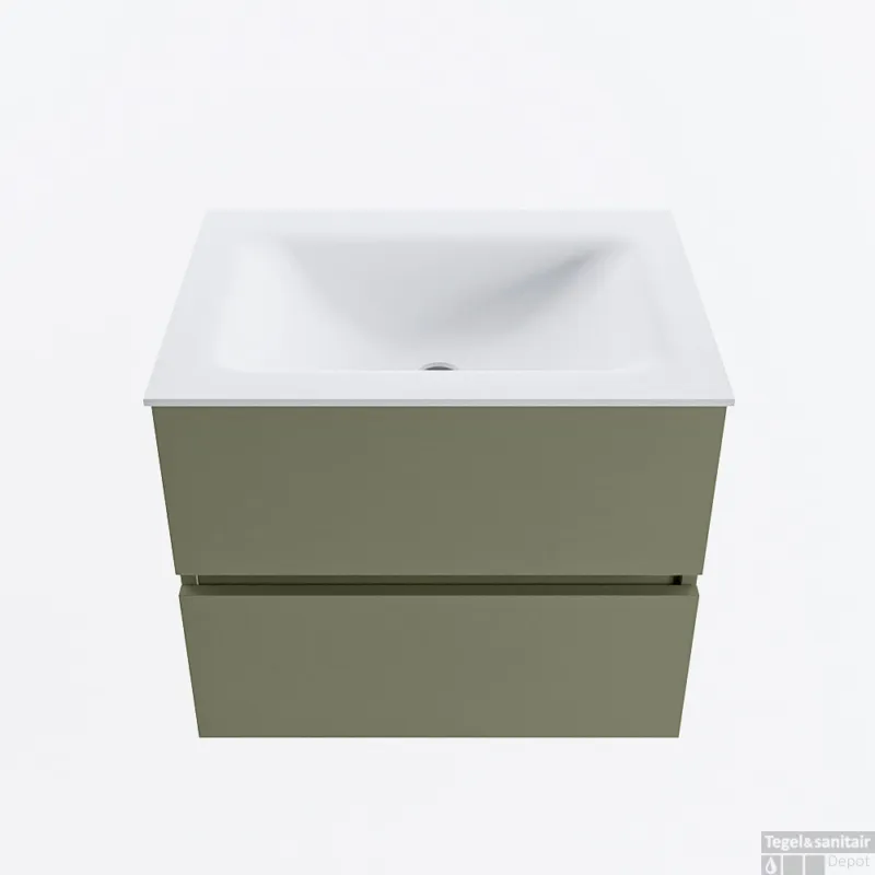 Gereduceerde Prijs MONDIAZ VICA 60cm badmeubel onderkast Army 2 lades. Wastafel CLOUD midden zonder kraangat, kleur Talc.