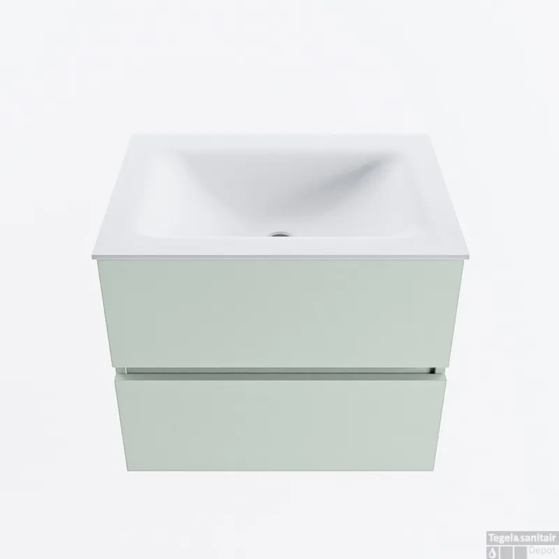 Hete Deal MONDIAZ VICA 60cm badmeubel onderkast Greey 2 lades. Wastafel CLOUD midden zonder kraangat, kleur Talc.