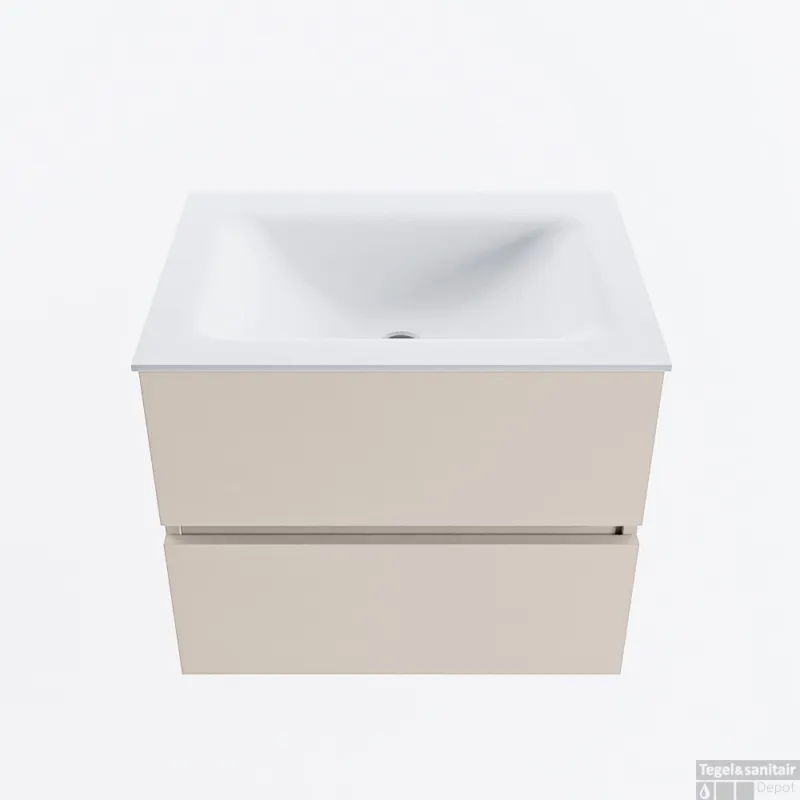 MONDIAZ VICA 60cm badmeubel onderkast Linen 2 lades. Wastafel CLOUD midden zonder kraangat, kleur Talc. Exclusieve Aanbieding