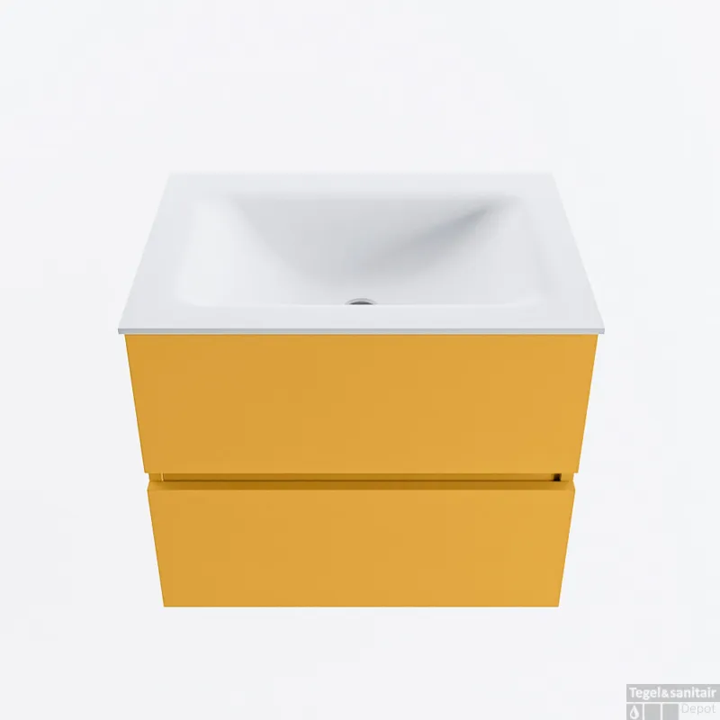 Tijdelijk Beschikbaar MONDIAZ VICA 60cm badmeubel onderkast Ocher 2 lades. Wastafel CLOUD midden 1 kraangat, kleur Talc.