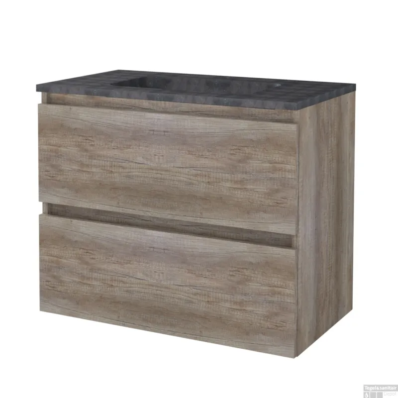 Express Levering Badmeubelset BWS Salt 80x46cm Greeploos 2 Lades Met Wastafel Hardsteen 1 Kraangat Scotch Oak