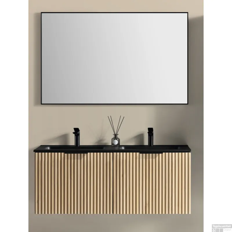 Badkamermeubelset BWS Bella 120 Cm Naturel Eik Mat Zwart Koopje