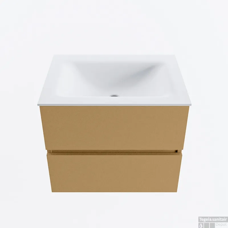 Finale Uitverkoop MONDIAZ VICA 60cm badmeubel onderkast Oro 2 lades. Wastafel CLOUD midden zonder kraangat, kleur Talc.