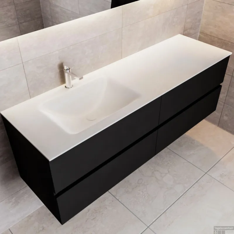 Favoriet Badkamermeubel Solid Surface BWS Oslo 150x45 cm Mat Zwart Urban Links (1 kraangat, 4 lades)