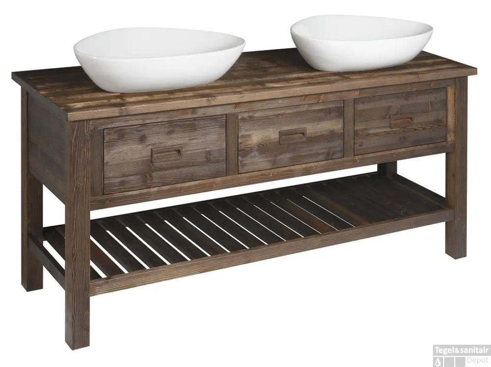 Wastafelkast Sapho Brand 160x73x50 cm Gebeitst Sparrenhout Gecertificeerd