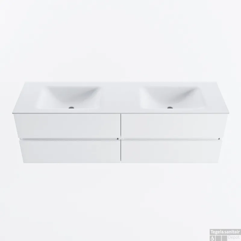 MONDIAZ VICA 160cm badmeubel onderkast Talc 4 lades. Wastafel CLOUD dubbel 2 kraangaten, kleur Talc. Bestseller