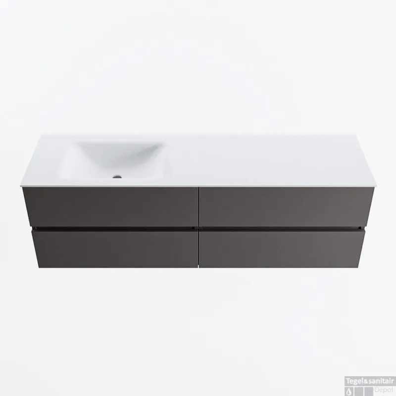 Gratis Retour MONDIAZ VICA 160cm badmeubel onderkast Dark Grey 4 lades. Wastafel CLOUD links 1 kraangat, kleur Talc.