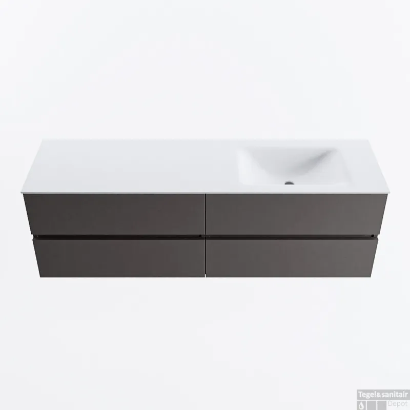 Hoge Kwaliteit MONDIAZ VICA 160cm badmeubel onderkast Dark Grey 4 lades. Wastafel CLOUD rechts 1 kraangat, kleur Talc.