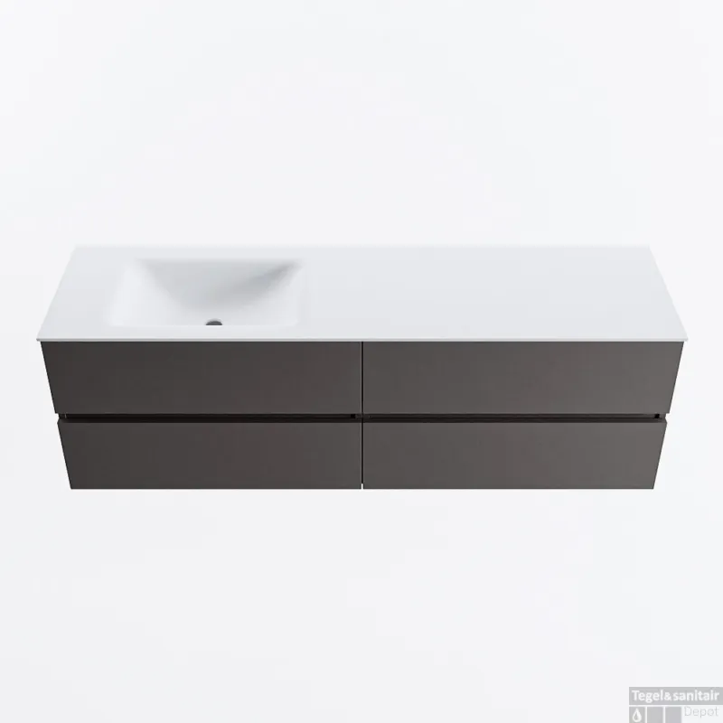 Lage Kosten MONDIAZ VICA 160cm badmeubel onderkast Dark Grey 4 lades. Wastafel CLOUD links zonder kraangat, kleur Talc.