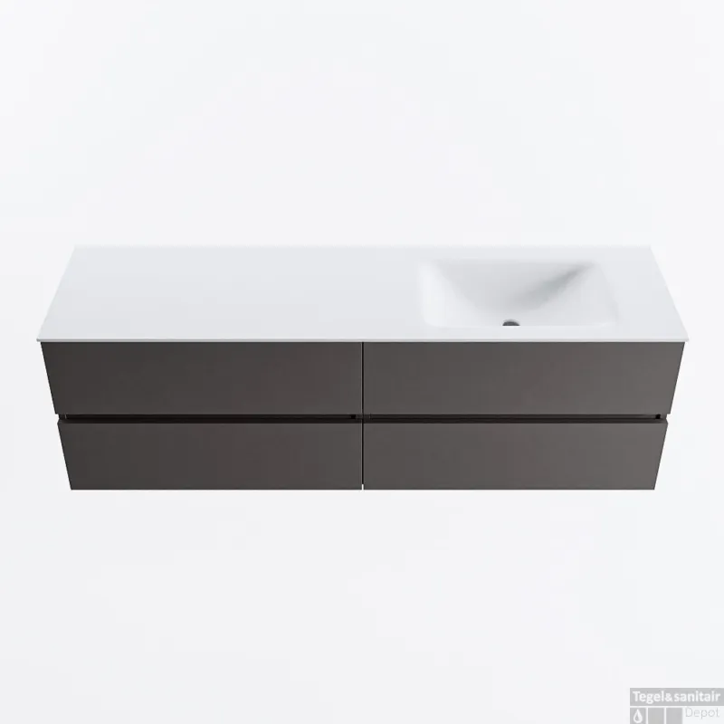 Favoriet MONDIAZ VICA 160cm badmeubel onderkast Dark Grey 4 lades. Wastafel CLOUD rechts zonder kraangat, kleur Talc.