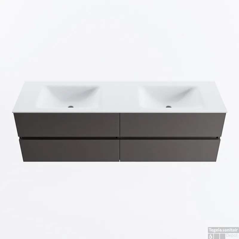 Shop Nu MONDIAZ VICA 160cm badmeubel onderkast Dark Grey 4 lades. Wastafel CLOUD dubbel zonder kraangat, kleur Talc.