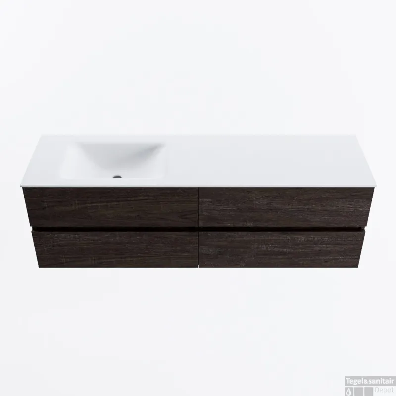MONDIAZ VICA 160cm badmeubel onderkast Dark Brown 4 lades. Wastafel CLOUD links 1 kraangat, kleur Talc. Merkproduct