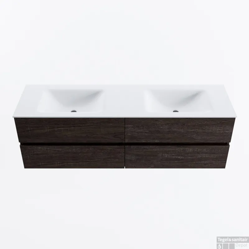 Aanbieding MONDIAZ VICA 160cm badmeubel onderkast Dark Brown 4 lades. Wastafel CLOUD dubbel 2 kraangaten, kleur Talc.